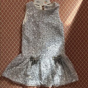 Lola and The Boys Silver Sequin Sleeveless Dress with Bow Accents